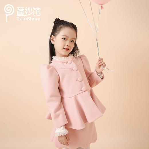 非质量问题不退换哦~PureShare女童公主裙新款时髦加厚毛呢秋冬款连衣裙-芙蓉外套 商品图1