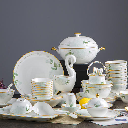 自然醒绿罗裳60件骨瓷餐具套装TXTX 商品图0