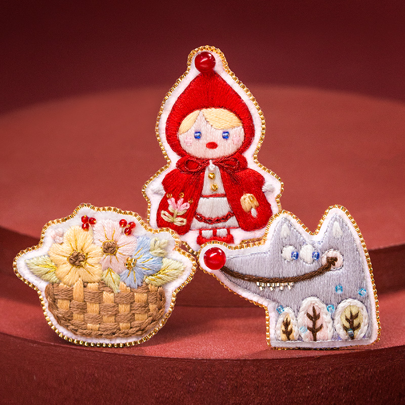 【轻法绣】「灰姑娘」、「海的女儿」、「小红帽」刺绣胸针材料包