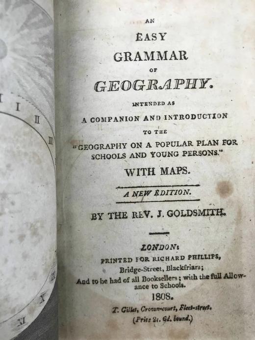 1808年 地理学语法 6幅原品版画插图与展开地图 全真皮精装64开 商品图3