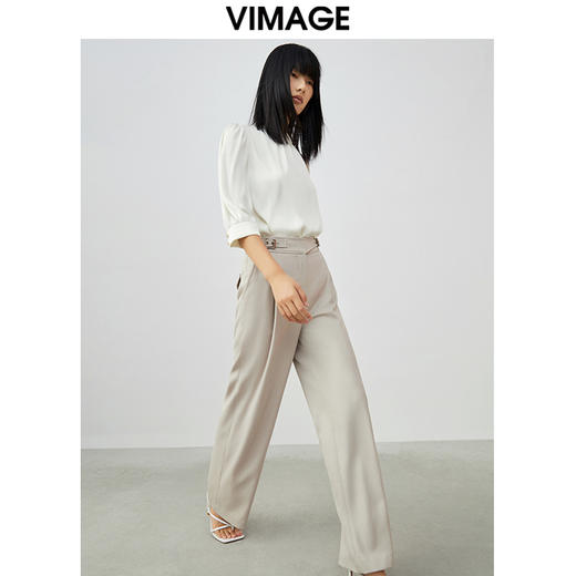 VIMAGE纬漫纪春季新款修身显瘦百搭高腰直筒西装裤子休闲裤V1705307 商品图1