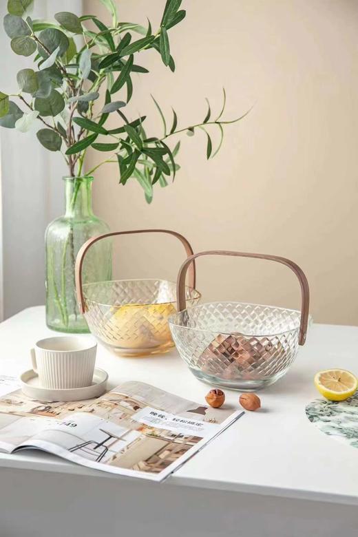 思依不锈钢9寸提手菱形果盘轻奢风小精致玻璃客厅家用北欧创意 商品图1