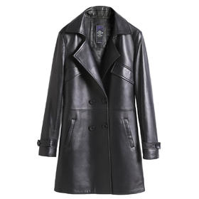 XB021422  雪豹  高街风时尚无涂层绵羊皮真皮皮衣女士风衣