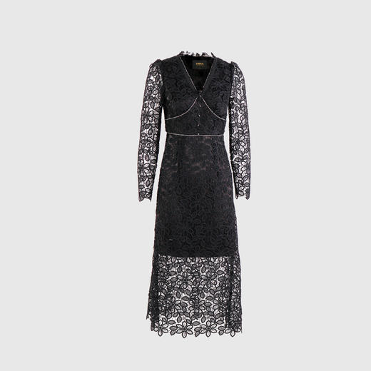 蕾丝珠边长袖连衣裙 商品图0