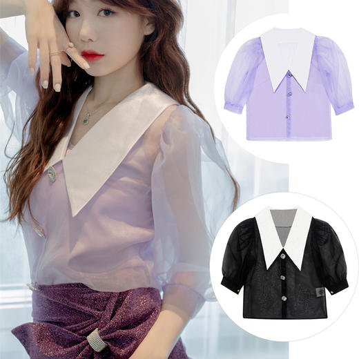 特价秒杀 Ann teano欧根纱泡泡袖尖领衬衣(含内搭) 紫色.潮快闪[福利品] 商品图2