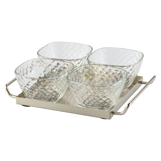 思依果盘一大四小不锈钢套装分格水果盘轻奢风小精致玻璃客厅家用北欧创意干果坚果零食小吃碟 商品图4