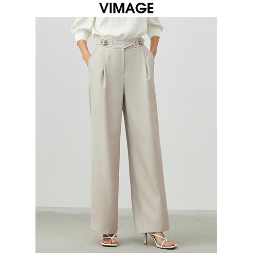 VIMAGE纬漫纪春季新款修身显瘦百搭高腰直筒西装裤子休闲裤V1705307 商品图0