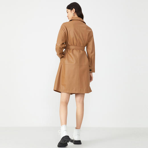 8C611090267344  音儿YINER  YINER音儿商场同款女装2021春季新款中长款双排扣真皮皮衣 44码（无腰带） 商品图4