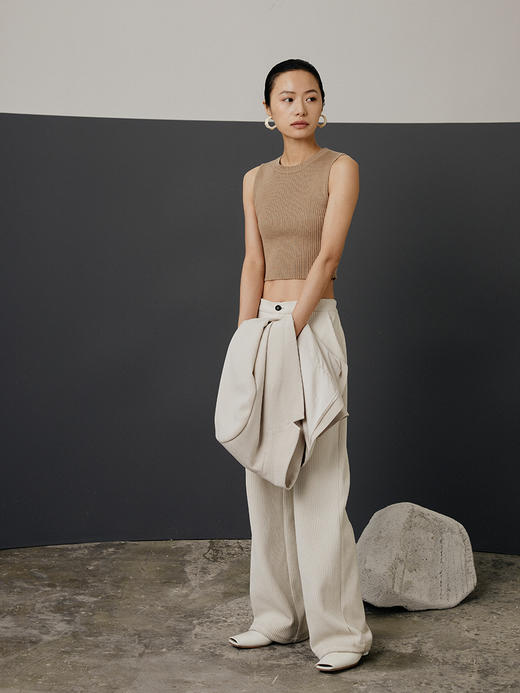 HeyDress圆领针织马甲背心女春夏坑条显瘦马夹无袖套头外穿坎肩 商品图3