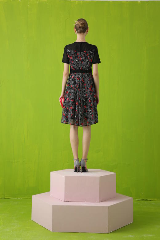 【伯妮斯茵】领袖半透网纱绣花短袖连衣裙 2S5187 商品图7