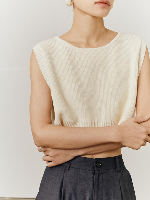 HeyDress纯棉针织马甲背心女新款圆领短款外穿无袖坎肩外搭 商品图1