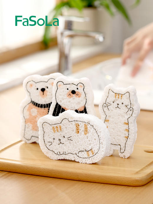 FaSoLa压缩木浆棉厨房洗碗海绵魔术擦刷碗清洁锅不沾油百洁布神器 商品图4