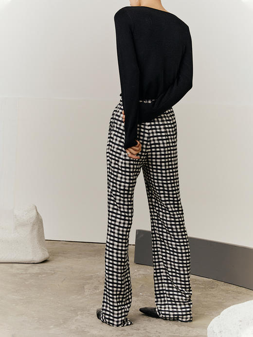 HeyDress格纹休闲裤女春秋高腰显瘦显高直筒裤宽松黑白格子裤子 商品图1