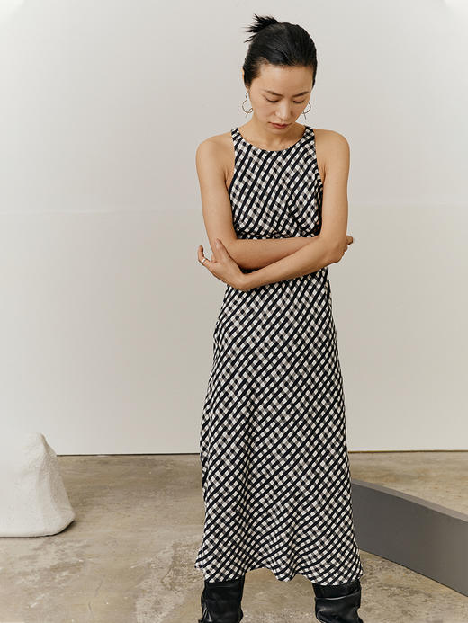 HeyDress格子女春夏小众设计感收腰显瘦中长款格纹背心裙子 商品图1