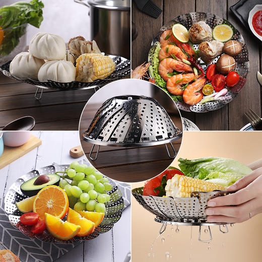 德国戴德不锈钢蒸笼可伸缩蒸格家用蒸屉蒸包子多功能折叠蒸盘蒸架 商品图2