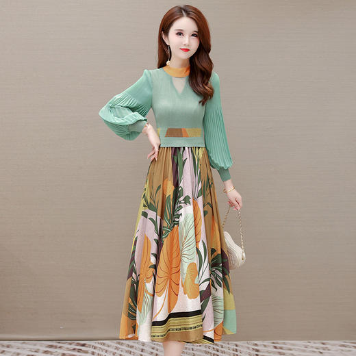 YWE H88131印花连衣裙修身长袖气质高贵阔太太 商品图4