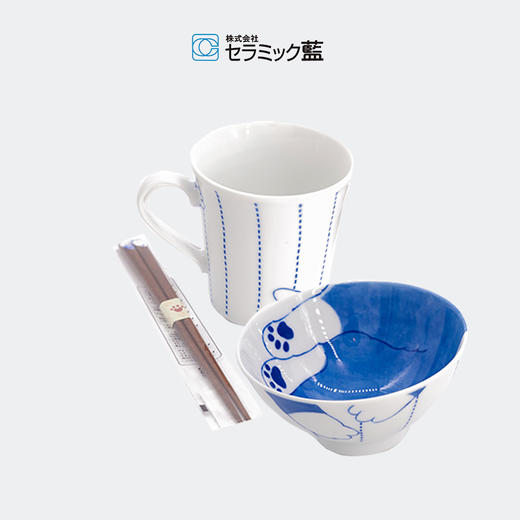 日本原产ceramic 蓝杯碗筷礼盒套装三件套亲密猫系列 商品图1