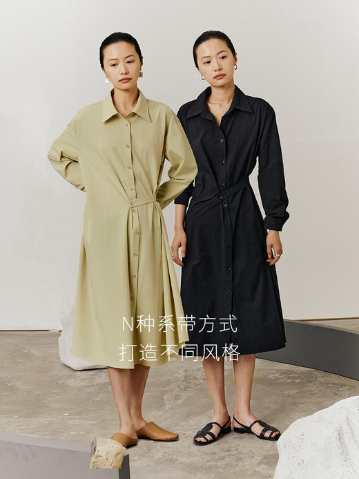 HeyDress衬衫连衣裙女法式气质收腰设计感宽松休闲长袖裙子 商品图1