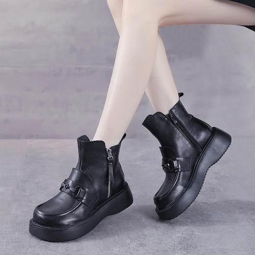 YR  A252头层牛皮机车靴拉链切尔西靴真皮短靴 商品图3