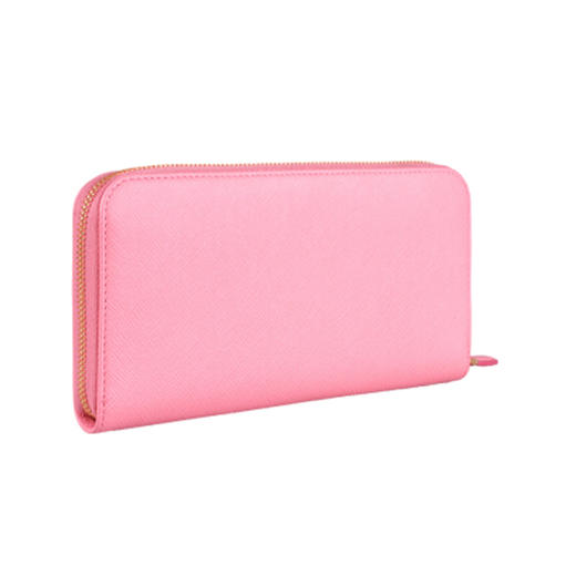 PRADA 普拉达 女士大号 Saffiano 十字纹皮革金属刻字徽标票夹钱包 粉色 1ML506 QWA F0442 商品图1