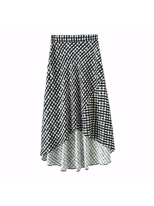 HeyDress格子女新款小众不规则拼接设计感高腰半裙子 商品图3