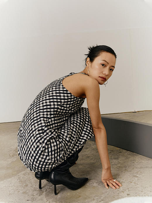 HeyDress格子女春夏小众设计感收腰显瘦中长款格纹背心裙子 商品图3