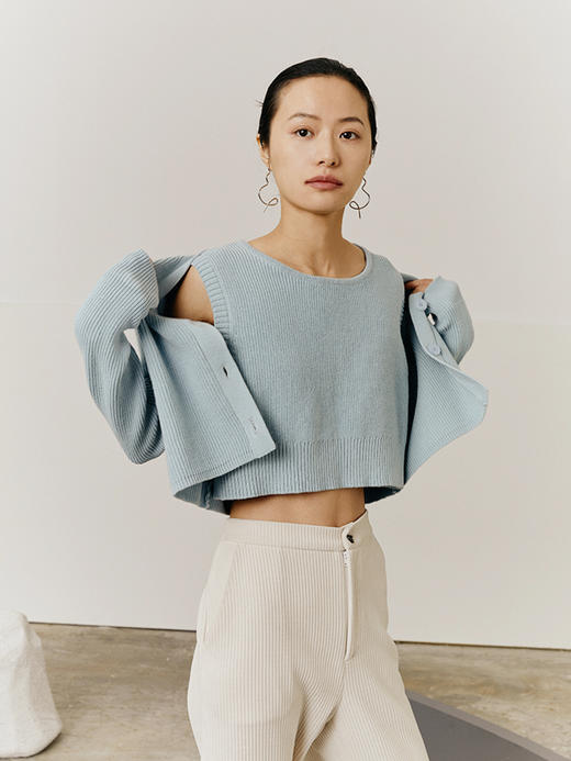 HeyDress纯棉针织马甲背心女新款圆领短款外穿无袖坎肩外搭 商品图2