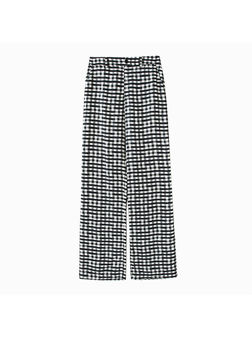 HeyDress格纹休闲裤女春秋高腰显瘦显高直筒裤宽松黑白格子裤子 商品图3