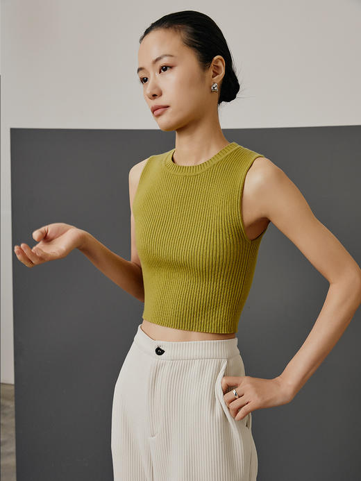 HeyDress圆领针织马甲背心女春夏坑条显瘦马夹无袖套头外穿坎肩 商品图0