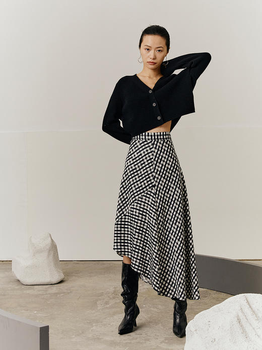 HeyDress格子女新款小众不规则拼接设计感高腰半裙子 商品图1