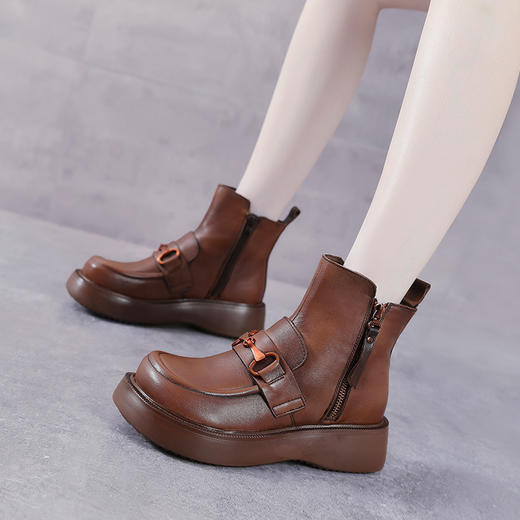 YR  A252头层牛皮机车靴拉链切尔西靴真皮短靴 商品图2