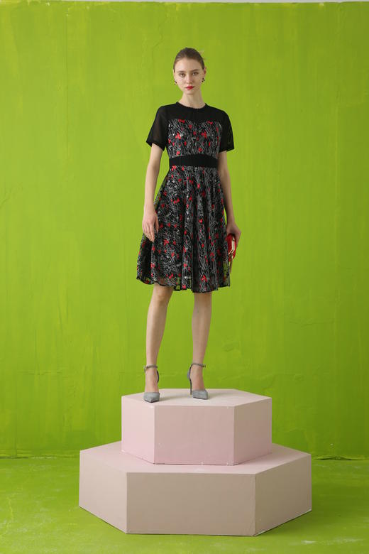 【伯妮斯茵】领袖半透网纱绣花短袖连衣裙 2S5187 商品图4