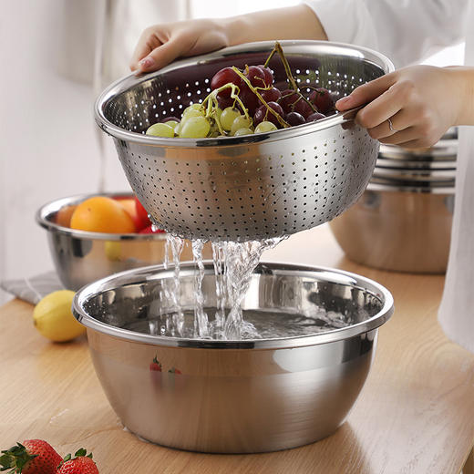德国戴德不锈钢盆套装家用加厚厨房多用盆洗菜盆沥水盆打蛋和面盆 商品图2