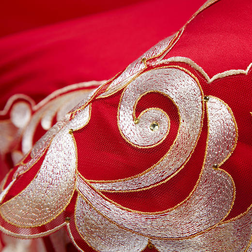 梦洁立体浮雕质感 长绒棉独幅定位蕾丝五件套 ：女王殿下（波尔多红） 商品图6