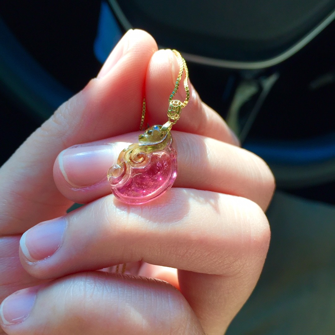 28克 天然西瓜碧玺吊坠