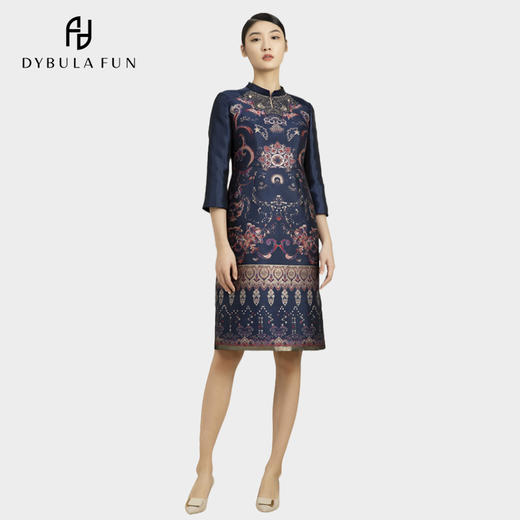 戴布拉芬优雅气质设计感纹理修身显瘦连衣裙L25A521 商品图0