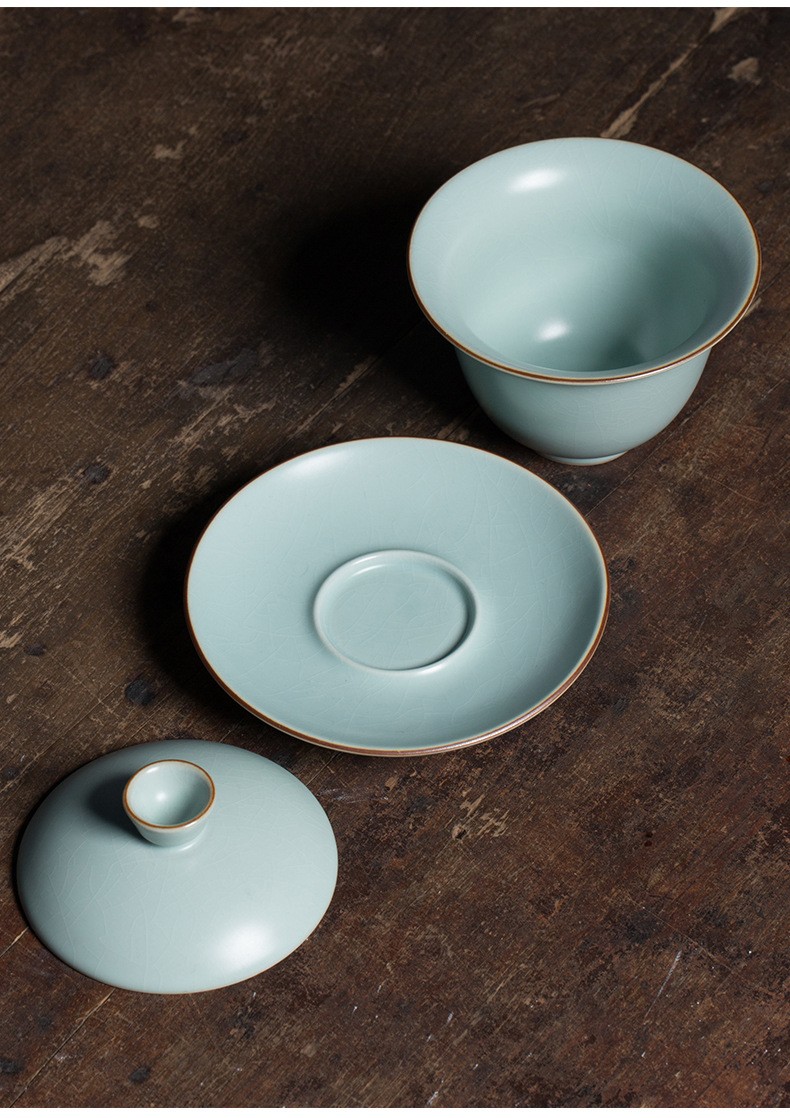 博俊龙泉青瓷粉青开片仿古盖碗110ml