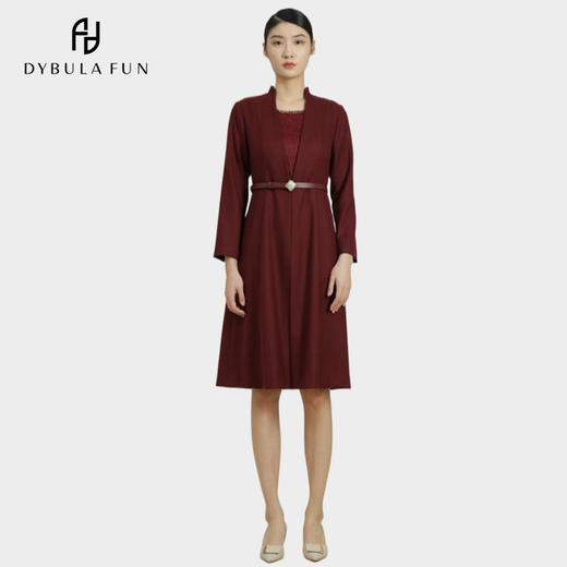 戴布拉芬中长款裙子收腰显瘦V领气质连衣裙L25A516 商品图0