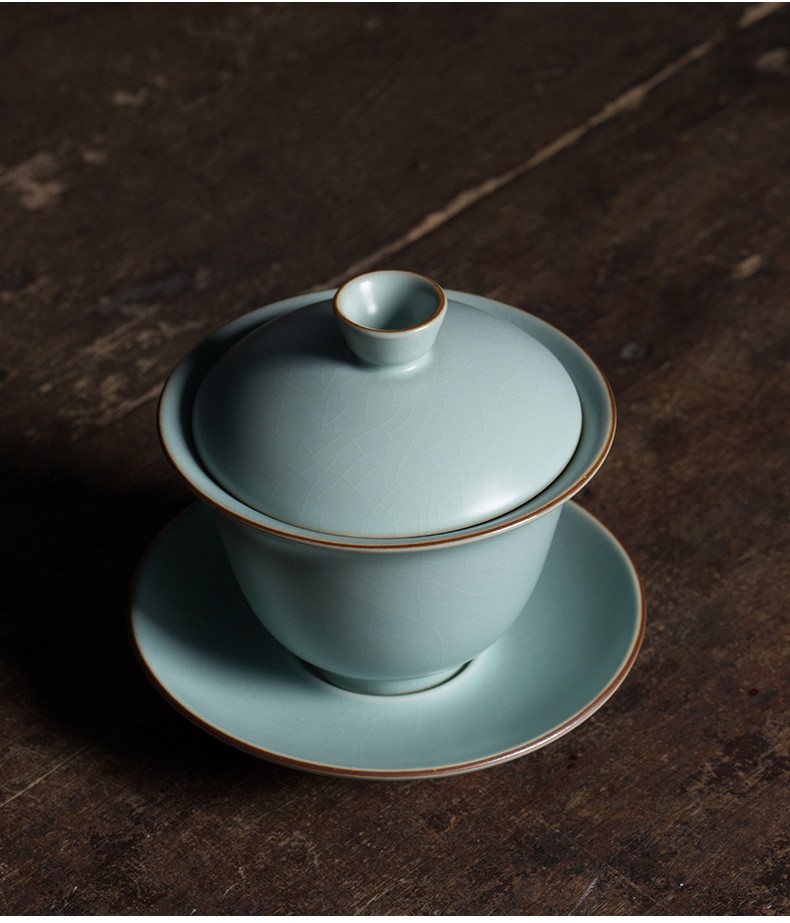 博俊龙泉青瓷粉青开片仿古盖碗110ml