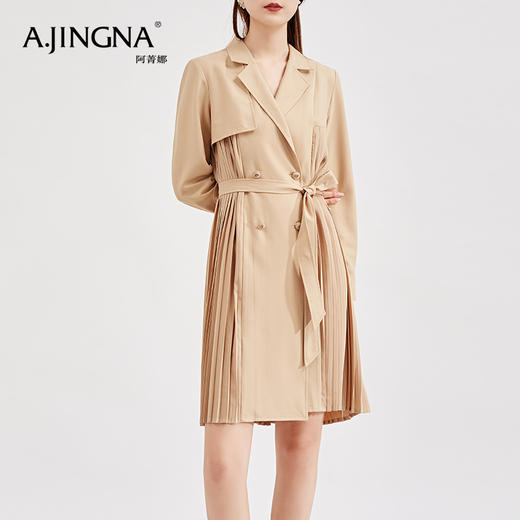 【特价不退换】阿菁娜优雅法式两穿式重工风衣式百褶连衣裙F27C205001 商品图0