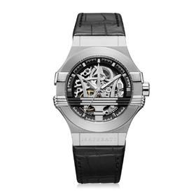 2017040331053  玛莎拉蒂MASERATI	【品牌让利】MASERATI镂空机芯休闲机械男士手表（无盒）【脏污划痕，皮带发黑褶皱】