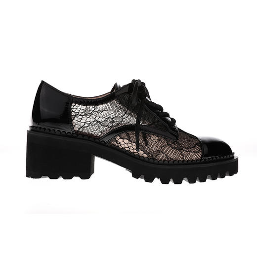 sheme真皮女鞋圆头厚底蕾丝女鞋商务经典系带单鞋 商品图6