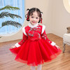 XWN8857-1 女童红色旗袍裙中国风刺绣古装拜年连衣裙儿童新年 商品缩略图3