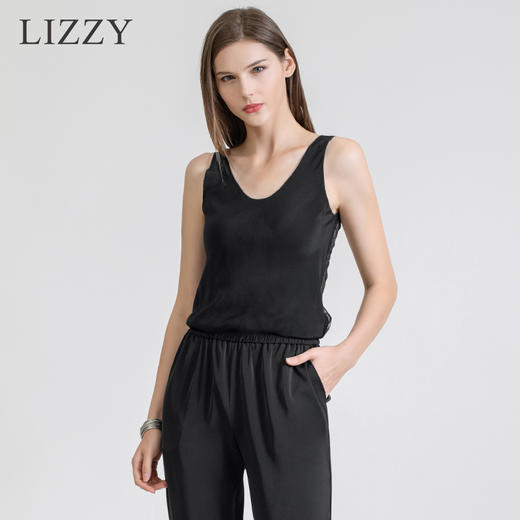 LIZZY 简约百搭精致U领真丝+蕾丝背心7125 商品图0