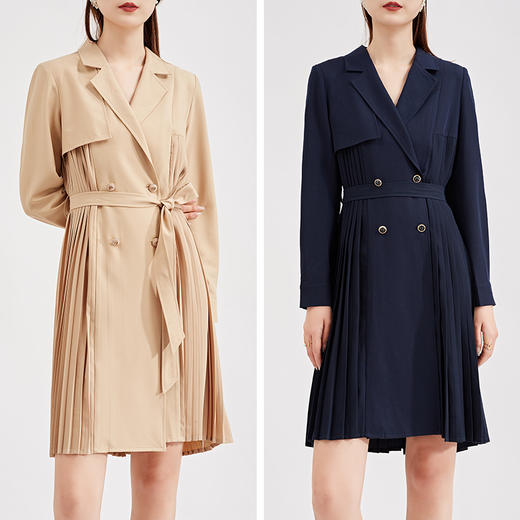 【特价不退换】阿菁娜优雅法式两穿式重工风衣式百褶连衣裙F27C205001 商品图4