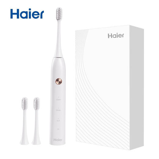 海尔电动牙刷 三档模式声波振动 全自动牙刷72小时续航美国杜邦软毛刷头 全身防水 象牙白经典款 商品图0