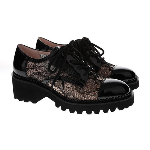 sheme真皮女鞋圆头厚底蕾丝女鞋商务经典系带单鞋 商品图11