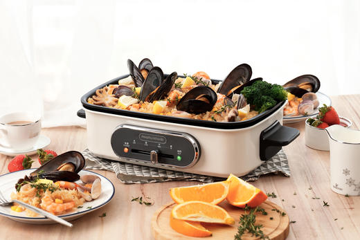 摩飞网红多功能锅 家用一体料理锅 蒸煮炒煎 配件平盘/六圆盘/丸子盘 商品图5