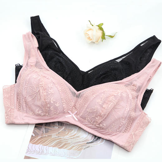 贝佳人新品网纱背心围无钢圈胸罩蕾丝美背大胸显小内衣防外扩薄杯BW32914 商品图4