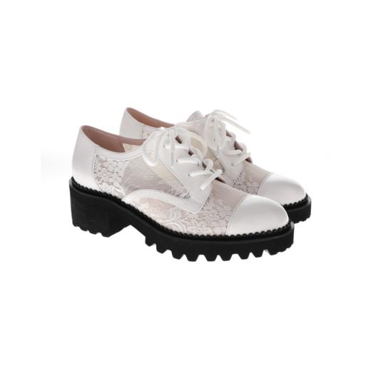 sheme真皮女鞋圆头厚底蕾丝女鞋商务经典系带单鞋 商品图5